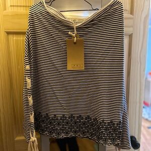 POL Black and‎ White Striped Blouse with Tassel Detail
